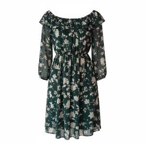 Torrid Women's Plus Size 0 Dress Green Floral Long Sleeve Lined Boho Knee Length